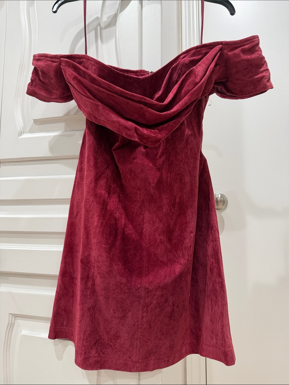Free People Off-Shoulder Velvet Mini Dress in Wine Red